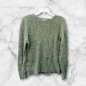 LL Bean Women's 80% Lambs Wool Cable Sweater Crewneck Green  Knit Sweater